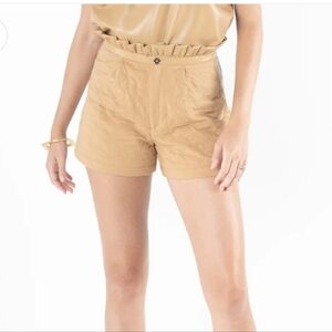 Emily McCarthy Quilted Vegan Leather Ruffle Short Tan Lark Size 10